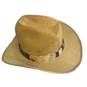 Genuine Suede Leather Golden Yellow Cowboy Hat Sz 7 Vtg